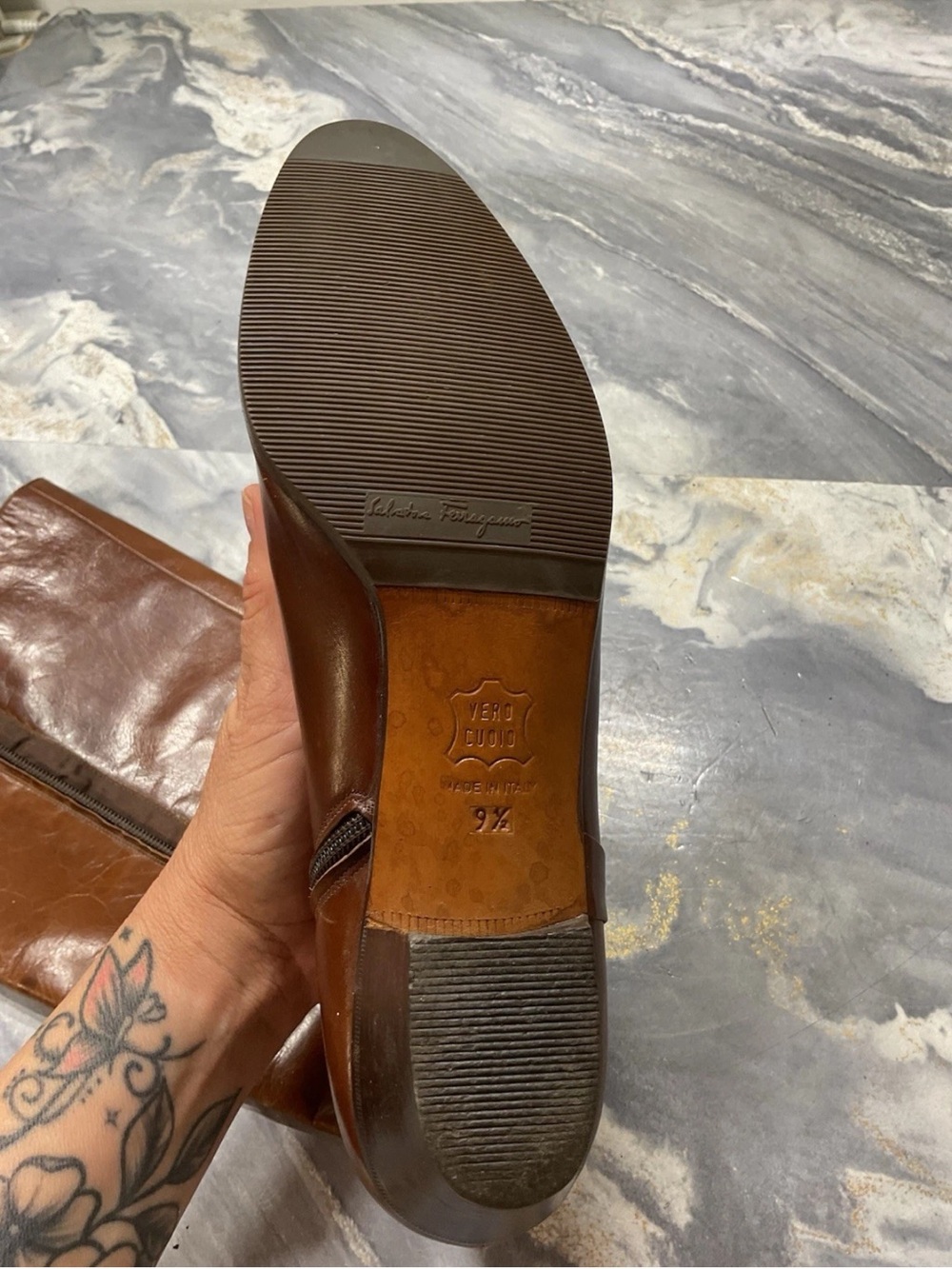 Vintage Salvatore Ferragamo Rallina Brown Calf Leather Tall Riding Boots 9/5 - Picture 4 of 12